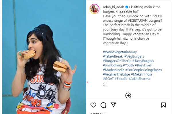 Adah Sharma bites into Jumboking on World Vegetarian Day