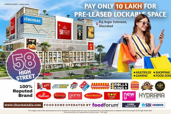 Invest in 58 High Street: A Landmark Commercial Hub by Charms India in Ghaziabad Raj Nagar Extension – A Hub of Multiplex, Gaming, Shopping and Food Zone