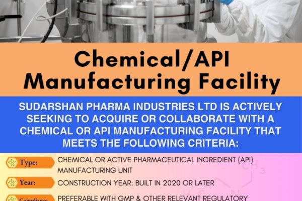 Sudarshan Pharma Industries Ltd Invites Acquisition or Collaboration Proposals for Modern API/Chemical Manufacturing Facility