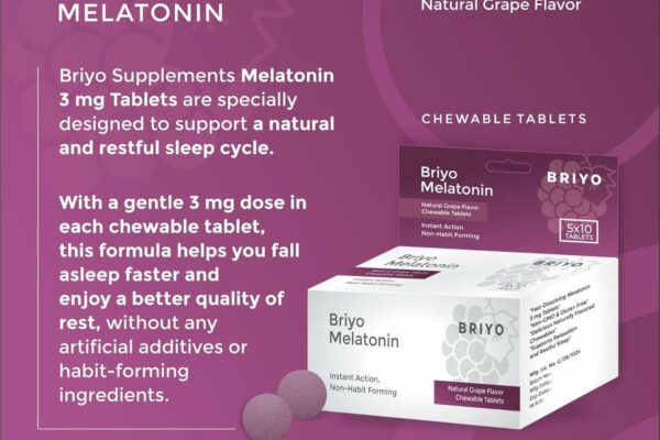 Introducing Briyo Melatonin Chewable Tablets: Naturally Grape Flavoured, for Better Sleep Support